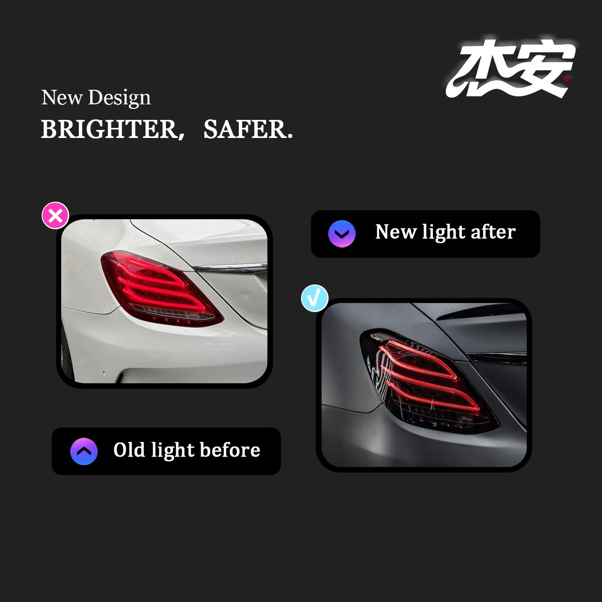 Mercedes C-Class Clear LED Taillights Modified Rear Lamps - view 2