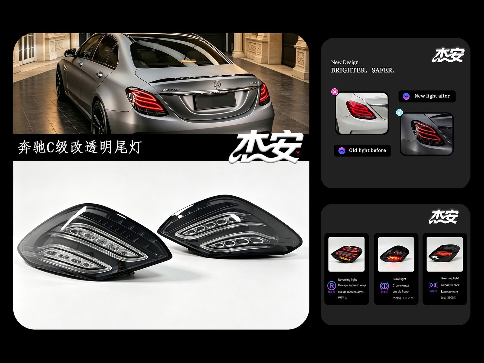 Mercedes C-Class Clear LED Taillights Modified Rear Lamps - view 6